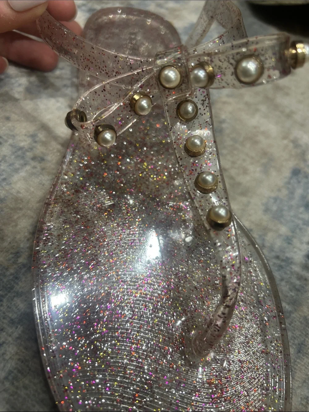Kelly And Katie Jelly Glitter Pearls Flats Shoes Spring Summer Women's Size 8M